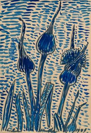 Hüther, Julius (1881-1954) "Blumen", Tinte, u. sign./dat., auf Papier montiert, 14,8x10,4cm (29,7x21cm), leicht vergilbt, Provenienz: Slg. Gustav Bürger/ München - photo 1