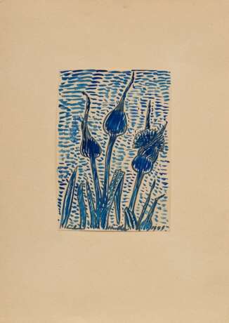 Hüther, Julius (1881-1954) "Blumen", Tinte, u. sign./dat., auf Papier montiert, 14,8x10,4cm (29,7x21cm), leicht vergilbt, Provenienz: Slg. Gustav Bürger/ München - Foto 2