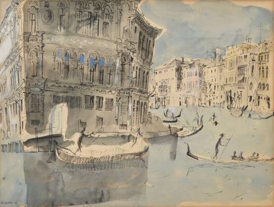 Körner, H. (?) "Venedig - Canal Grande" 1958, Aquarell/Filzstift, u.l. sign./dat., 50,5x65cm (m.R. 65x79cm), leicht vergilbt - photo 1