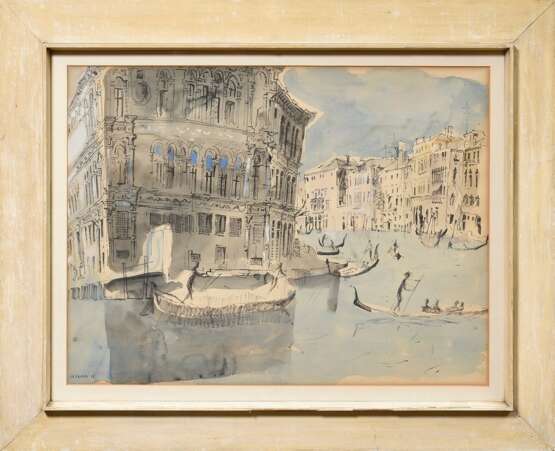 Körner, H. (?) "Venedig - Canal Grande" 1958, Aquarell/Filzstift, u.l. sign./dat., 50,5x65cm (m.R. 65x79cm), leicht vergilbt - photo 2
