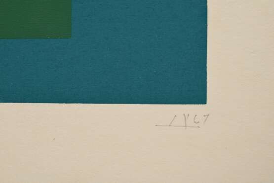 Albers, Josef (1888-1976) "O-G" 1967, Farbserigraphie, 1/200, u. monogr./dat./num./betit., PM 28x28cm, BM 43x43cm, leicht vergilbt und berieben, Randdefekte - Foto 2