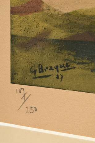 Braque, Georges (1882-1963) "Nature morte aux fruits" 1927, Farblithographie, 107/250, u. sign./num., u.l. i.d. Platte sign./dat., 28,7x72,5cm (m.R. 60x102,5cm) - Foto 4