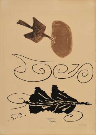 Braque, Georges (1882-1963) „Composition IV“ 1956, Lithographie, 30/250, aus: "Derrière le Miroir", u.l. im Stein monogr., u.r. num., u.l. Prägestempel "Maeght Editeur Paris", BM 39,3x28cm, leicht ver… - photo 1