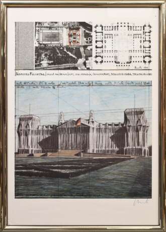 Christo (1935-2020) "Wrapped Reichstag" 1994, Farboffset, u.r. sign., i. Druck sign./dat., Spiegelrahmen, PM 80,5x62,8cm (m.R. 106,5x76cm) - фото 2
