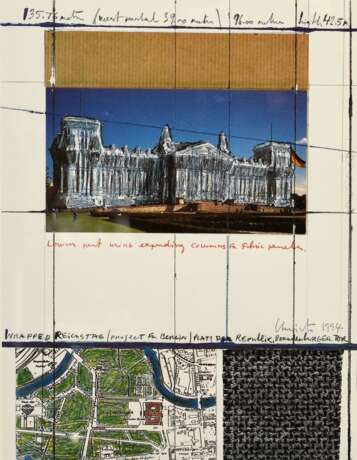 Christo (1935-2020) "Wrapped Reichstag" 1994, Farboffset/Prägedruck, u.r. sign., i. Druck sign./dat., PM 28x21,4cm (m.R. 41x31cm) - фото 1