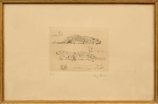 3 Gaul, August (1869-1921): "Fressender Bär" und "Möwen am Strand", Lithographien, je u.r. sign. und u.r. i.d. Platte monogr., 18,7x24,5/21x28cm (m.R. 33,8x43,8cm) sowie "Leopard" Radierung,… - photo 2