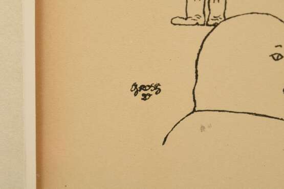 Grosz, George (1893-1959) „Er hat Hindenburg verspottet“ 1920, Lithographie, aus: "Deutsche Graphiker der Gegenwart", u.l. i.d. Platte sign./dat., verso betit./bez., BM 32,2x24cm, Lichtrand - Foto 3