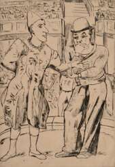 Heckel, Erich (1883-1970) „Zwei Clowns“ 1929, Radierung, 18/20, u. sign./dat./betit./num., PM 27x18,8cm, BM 47x33,5cm, verso Montagereste, leicht fleckig