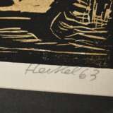 Heckel, Erich (1883-1970) Ausstellungskatalog des Kunstvereins Hamburg "Erich Heckel - Zur Vollendung des achten Lebensjahrzehntes", 1964, Alters- und Gebrauchsspuren, mit dazugehörigem Farbholzschnitt "Ju… - Foto 4