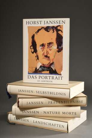5 Bände Horst Janssen (1929-1995) "Selbstbildnis", "Nature Morte", "Das Portrait", "Frauenbildnisse" und "Landschaften", 2x auf dem Schmutzblatt sign., 1 Lesezeichen, 198… - фото 2