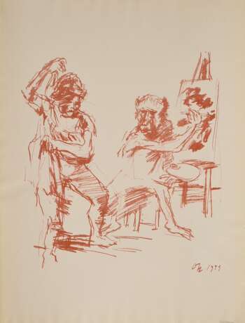 Kokoschka, Oskar (1886-1980) "Action Painter" 1959, Farblithographie, u. i. Stein monogr./dat., Griffelkunst, 64x48,5cm, leichte Altersspuren - фото 1