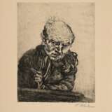 Meidner, Ludwig (1884-1966) "Selbstbildnis mit Radiernadel" 1923, u. sign., Griffelkunst, PM 26,5x20,8cm, BM 39,5x30cm, min. fleckig - Foto 2