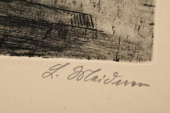 Meidner, Ludwig (1884-1966) "Selbstbildnis mit Radiernadel" 1923, u. sign., Griffelkunst, PM 26,5x20,8cm, BM 39,5x30cm, min. fleckig - Foto 3