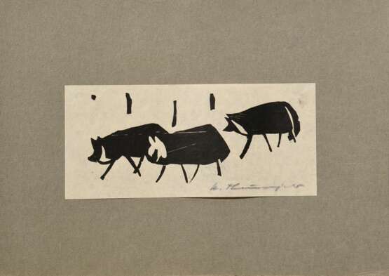 Theuerjahr, Heinz (1913-1991) "Wölfe", Holzschnitt, auf Papier montiert, u. sign., WVZ 217, BM 8,6x19,2cm (21x30cm) - Foto 2