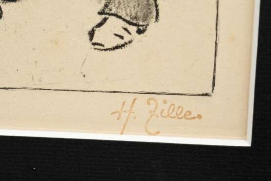 Zille, Heinrich (1858-1929) "Spaziergänger" um 1906, Heliogravure, posthumer Druck, u.l. im Druck sign., u.r. Stempelsignatur, PM 18,5x13,5cm (m.R. 37,5x31,5cm), min. fleckig - Foto 3