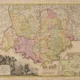 Homann, Johann Baptist (1664-1724) "Provincia Indigenis dicta La Provence divisa in omnes suos..." (Provence Frankreich), color. Kupferstich, BM 53x60,3cm, Mittelfalz, min. rest., Altersspuren - photo 2