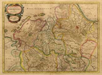 Jansson, Jan (1588-1664) wohl „Episcopatus Bremensis com Adiacentibus“ (Bremen und Umgebung mit Friesland), color. Kupferstich, verso beschr., 38x48,5cm (m.R. 57,8x68,3cm), schwache Mittefalz, leicht fleckig