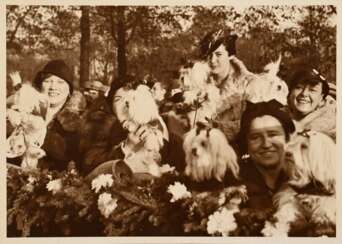 Schorer, Joseph (1894-1946) &quot;Hunderassenschau&quot;, Fotografie, auf Karton montiert, u. bez., verso gestempelt und Klebeetikett, 12,7x17,8cm (25x35cm), min. Altersspuren