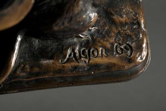 Aigon, Antonin (1837-1885) "Zwei Ratten mit Ei" 1869, Bronze, vorne bez.: "Les Deux Rats & L'oeuf Fab de LaFontaine", sign./dat., 14x8x8,5cm, Gebrauchsspuren - photo 4