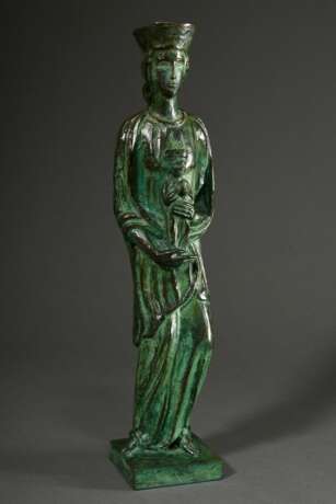 Heiligenfigur "Muttergottes mit Kind", Bronze grün patiniert, Sockel sign. Barnes (?), 20.Jh., H. 48cm - фото 1