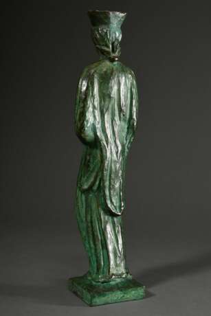 Heiligenfigur "Muttergottes mit Kind", Bronze grün patiniert, Sockel sign. Barnes (?), 20.Jh., H. 48cm - Foto 4
