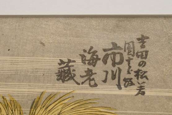 Utagawa Kunisada (1786-1865) "Boote im Schilf", Farbholzschnitte, Triptychon, sign. Gototei Kunisada ga, links Iwai Hanshirô, (Mitte und rechts) Schauspieler Ichikawa Ebizô in 2 versch. Rollen, Verleger Tsutaya… - photo 4
