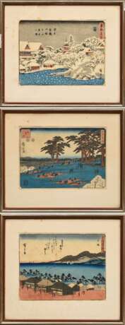 3 Andô Hiroshige (1797-1858) "Oiso" aus der Serie Tôkaidô gojûsan tsugi (Von den 53 Stationen der Tôkaidô Landstraße/ auch Kyôka Tôkaidô) um 1840, "Asakusa Kinryuzan Bentenyama setchu no zu" (Ansicht … - Foto 1