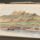 Album "Reise nach China 1904", Gouache/Aquarell/Bleistift, 37 Blätter mit Ansichten von Spanien bis China, je bez., z.T. eingeklebt, mit Federkiel, BM ca. 5x11,4-14,5x22,5cm (15,5x23,3cm), kleine Defekte - photo 1