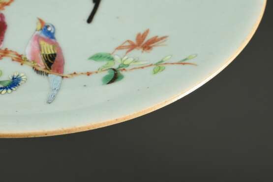 Paar Porzellan Platten mit polychromer Emaillemalerei "Vögel und Schmetterlinge" auf zartem Seladon Fond, wohl Kanton, China um 1820-1850, Ø 25,5cm, Vgl. Chinese Export Art and Design, V&A Museum 1987, # 35… - photo 7