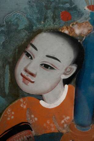Chinesische Hinterglasmalerei "Mann und Frau in Gartenlandschaft", 19.Jh., verso beschriftet, 50x35cm (m.R. 57x41,5cm), kleine Defekte - фото 3