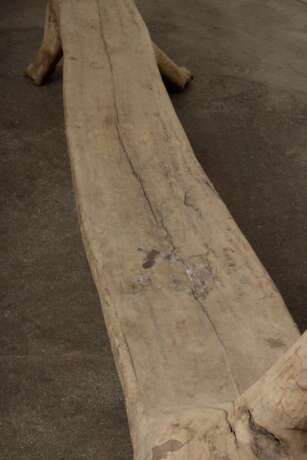 Sehr große Häuptlings-Sitzbank in Form eines Hundes, aus einem Stamm geschnitzt, Indonesien Anfang 20.Jh., 350x40cm, Witterungspatina - photo 8