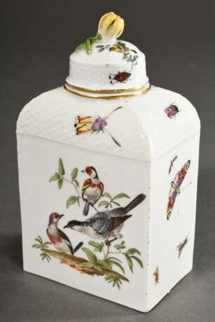 21 Teile Meissen Service mit polychromer „Vogel und Insekten“ Malerei auf Ozier Relief, um 1750, bestehend aus: 1 Kaffeekanne (H. 25cm, o. Rand rest.), 1 Teekanne (H. 12cm, Tülle rest.), 1 Mokkakanne (H. 16,5cm), 1 Teedo… - фото 19