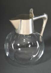 Dänische Glas Schankkanne in schlichter Kugelform mit Silber 925 Montierung, MZ: A. Michelsen, Kopenhagen, H. 17cm