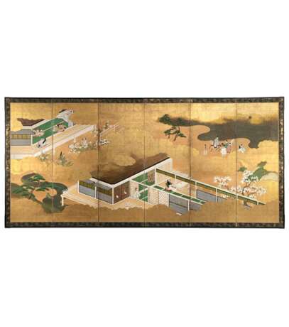 Sechsteiliger Paravent mit Szene aus dem Roman des Prinzen Genji - photo 1