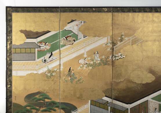 Sechsteiliger Paravent mit Szene aus dem Roman des Prinzen Genji - photo 2