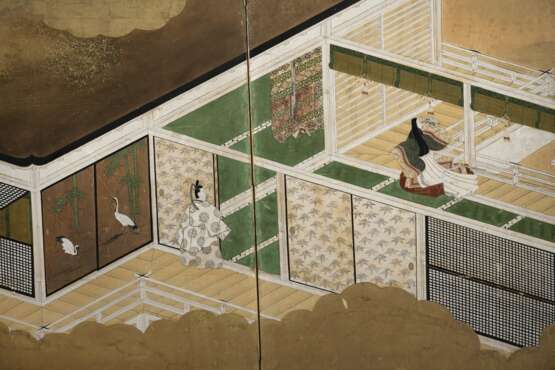 Sechsteiliger Paravent mit Szene aus dem Roman des Prinzen Genji - photo 4