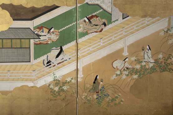 Sechsteiliger Paravent mit Szene aus dem Roman des Prinzen Genji - photo 7
