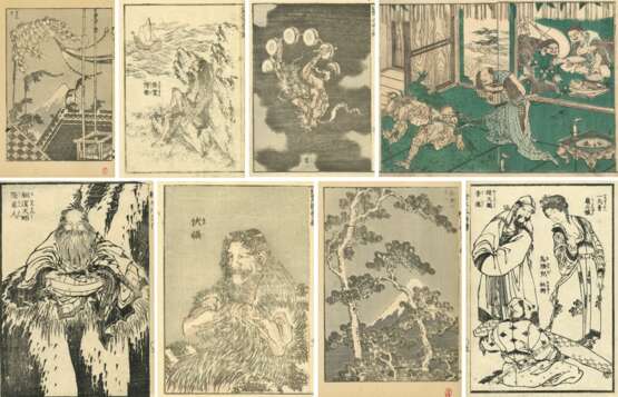 Katsushika Hokusai (1760 - 1849): 15 Passepartouts mit Doppel- bzw. einzelnen Buchseiten - photo 1