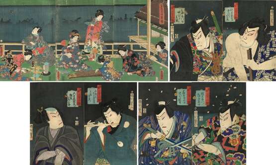 Leporello mit 144 Farbholzschnitten verschiedener Künstler und ein Triptychon von Utagawa Kunisada (Toyokuni III) (1786-1864) - фото 1