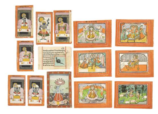 Gruppe von vierzehn Miniaturen mit Darstellungen von Krishna u. a. - фото 1