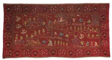 Seltener und bedeutender kalaga-Behang mit Szenen aus der Geschichte der Manohari