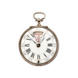 Daniel Moilliet, a Geneve | silver pocket watch | 17th/18th century | Key-wind movement | White dial with roman numerals and window for rotating iconography with five scenes | Diam. mm 46 | (defects) - Foto 1