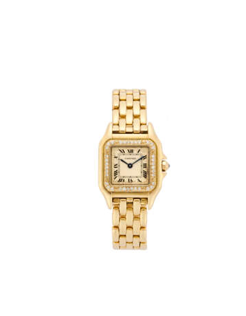 Cartier, Panthere Ref. 86691 | gold wristwatch | Year 1985 | Quartz movement | White dial with roman numerals | Case n. 92333 | Cal. 157 | Size mm 22x22 | box and paper | (slight defects) - photo 1