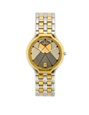 Omega, De Ville, Symbol Sun Ref. 396.1016 | steel and gold wristwatch | 1980s | Quartz movement | Bitonal gray and yellow dial with date | Movement n. 48160109 | Cal. 1436 | Diam. mm 33 - Foto 1