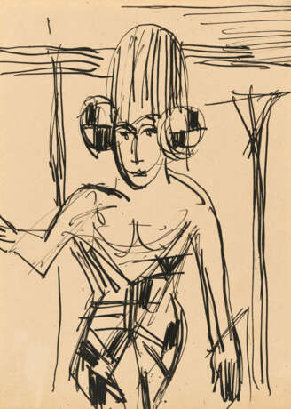 Ernst Ludwig Kirchner. Tänzerin mit hoher Kopfbedeckung. Von vorne gesehen in dreiviertel Figur - фото 1