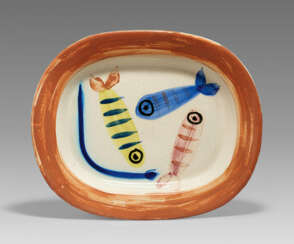 Pablo Picasso Ceramics. Four Polychrome Fishes