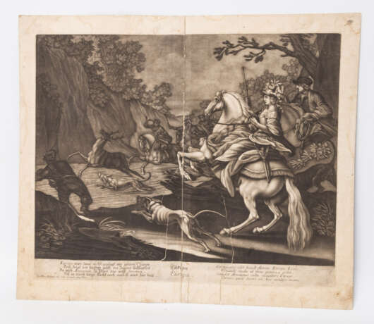 RIDINGER, JOHANN ELIAS (Ulm 1698-1767 Augsburg), 4 Blatt Mezzotinto "Die vier Kontinente": Asia, Africa, Europa und America, - Foto 2