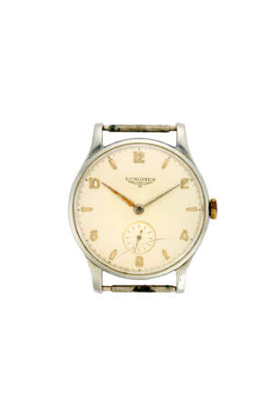Longines Ref. 5356.1 | steel wristwatch | 1950s | Manual-wind movement | Silvered dial with arabic numerals and indexes | Case n. 80 | Movement n. 7682992 | Cal. 1258Z | Diam. mm 35 | (defects) - photo 1