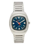 Produktkatalog. Eterna, Sonic, Electronic Ref. 160 TO | steel wristwatch | 1970s | Tuning Fork movement | Tuning Fork | Blue dial with indexes and date | Case n. 5782624 | Movement n. IOY 2 | Cal. 1550/ESA 9162 | Diam. mm 36