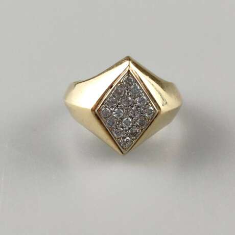 Diamantring - Gelbgold 585/000 (14K), rautenförmiger Ringkop… - Foto 2